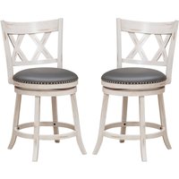 Set 2 Bar Stools Counter Height Chair Pub 360 Swiveling Upholstered Seat 24"