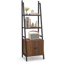 Costway 4 Tiers Ladder Shelf with Cabinet 160 CM Tall Bookshelf Industrial Bookcase in Brown