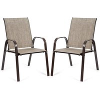 Costway Set of 2 Patio Chairs Portable High Back Garden Camping Dining Chairs with Armrest in Grey
