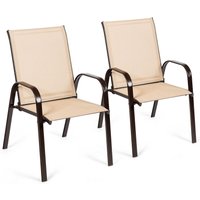 Costway Set of 2 Patio Chairs Portable High Back Garden Camping Dining Chairs with Armrest in Brown