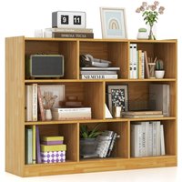 Costway Wood Storage Cube Bookcase 3 Tier 8 Cube Open Shelf Storage Cabinet in Yellow
