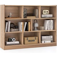 Costway Wood Storage Cube Bookcase 3 Tier 8 Cube Open Shelf Storage Cabinet in Natural