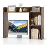 Costway 3-Tier Desk Bookshelf Wooden Home Display Shelf Multipurpose Storage Organizer in Brown