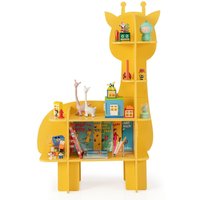 Costway Giraffe Bookcase 4 Tiers Toy Storage Organizer Wooden Bookshelf in Yellow