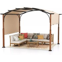 Costway 300x360cm Retractable Pergola Arched Patio Pergola Outdoor Metal Gazebo in Beige | Size: 300x360 cm