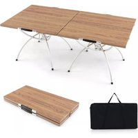 Costway Aluminum Camping Table 2 PCS Foldable Picnic Table Extendable Design in Brown
