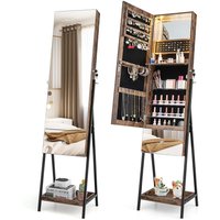Costway Jewelry Cabinet Armoire w/ Full-Length Frameless Mirror & Built-in Makeup Mirror in Brown