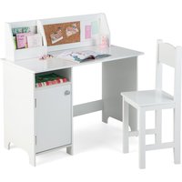 Costway Desk & Chair Set Wooden Study Table &Chair Writing Table Set in White
