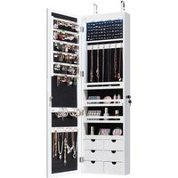 Costway Jewelry Cabinet 5 LED Lights Wall/Door Mounted Jewelry Armoire w/ Mirror in White