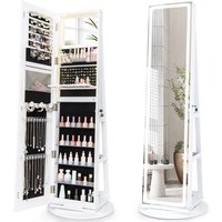 Costway 360 Swivel Jewelry Cabinet Lockable Jewelry Makeup Armoire w/ LED Lights in White