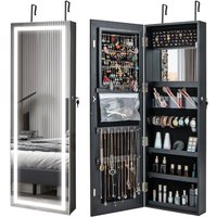 Costway 120cm Full Length Mirror Jewelry Cabinet Door Hanging/Wall Mounted Mirror with 3 Color Lights in Black