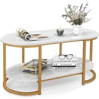Costway Modern Faux Marble Coffee Table 2Tier Rectangular Chic Cocktail Accent Table in White