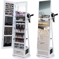 Costway Floor Standing Swivel Jewelry Cabinet Lockable Jewelry Armoire w/ FullLength Mirror &Lights in White