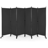6Panel Folding Room Divider 172cm Rolling Privacy Screen w Lockable Wheels