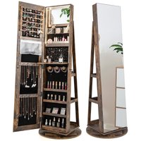 Costway Rotating Jewelry Armoire Freestanding Jewelry Cabinet w/ Full Length Mirror in Brown
