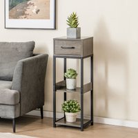 Costway 3 Tiers Indoor Plant Stand Metal Plant Table with Drawer Vertical Corner Display Shelf in Grey
