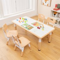 Costway Table & 4 Chairs Set Art Study Multi Activity Table with 4 Seats in Natural