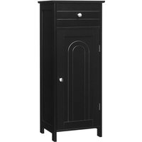 Costway Bathroom Wooden Storage Cabinet Floor Standing Cupboard w/ Single Door & Drawer in Black