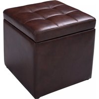 Costway Faux Leather Storage Ottoman Cube Pouffe Storage Toy Box Padded Foot Stool in Brown