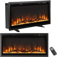 Costway 36 Inch Electric c Wall-Mounted Recessed Freestanding Fireplace in Black
