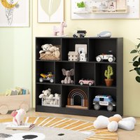 Costway 10-Cube Bookshelf 3-Tier Wood Display Shelf 120cm Storage Organizer in Black