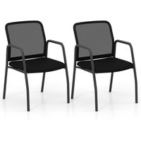 Costway Set of 2 Office Guest Chairs Waiting Room Mesh Chairs w/ Cushioned Seat in Black