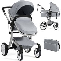Costway 2 in 1 Baby Stroller Convertible Reversible Bassinet Pram with Rain Cover Foldable Aluminum Alloy Pushchair in Grey