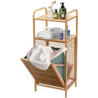 Costway Bamboo Bathroom Shelf Tilt-out Laundry Hamper Storage Organiser w/Laundry Basket in Natural