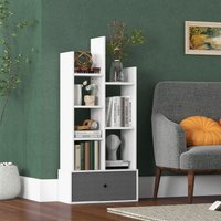 Costway 7 Tier Bookshelf Open Storage Wood Bookcase Organizer Display Shelf w/ Drawer in White