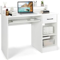 Costway Wooden Computer Desk W/ Keyboard Tray Home Office Writing Desk Vanity Dressing Table in White