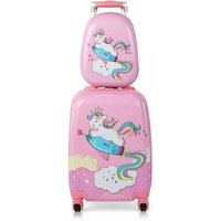 Costway 2Pcs 12" 18" ABS Kids Suitcase Backpack Luggage Set School Travel Lightweight in Pink