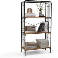 Costway 4-Tier Bookshelf Open-Back Storage Shelf Display Rack Metal Frame Shelving Unit in Brown
