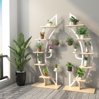 Costway Set of 2 Tall Wooden 8-Tier Plant Stand Rack Curved Half Moon Shape Ladder Shelf in White