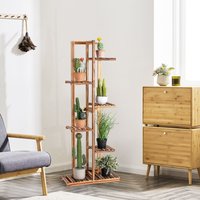 Costway 6 Tier Flower Stand Wooden Vertical Potted Plant Rack Home Garden Freestanding Display Shelf in Brown