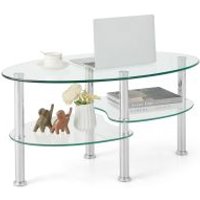 Costway 3-Tire Modern Oval Tea Table Smooth Glass Coffee Table Sofa End Side Table in Clear