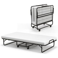 Costway Folding Bed Rollaway Guest Bed Fold up Sleeper Bed W/ 10cm Memory Foam Mattress & 4 Universal Wheels in White