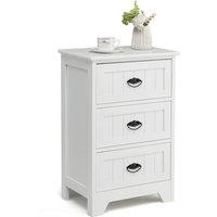 Costway Wooden 3-Drawer Bedside Table Vintage Nightstand Accent End Table Sofa Side Table in White