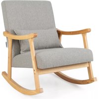 Costway Rocking Chair Upholstered Relaxing Recliner Armchair with Soft Cushion & Pillow in Grey