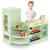 Costway Kids Pretend Grocery Store Wooden Children Supermarket Playset in Green