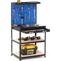 Costway 81 x 41 CM Workbench 290KG Heavy-Duty Work Table w/2 PCS Pegboard in Navy