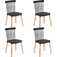 Costway Set of 4 Windsor Dining Chairs Kitchen Armless Side Chairs-Black in Black