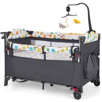 Costway 5-in-1 Baby Bassinet Bedside Sleeper Portable Pack & Play-Grey in Grey