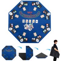Costway 120cm 8-Player Foldable Poker Table Top w/Carrying Bag&Cup Holders-Blue in Blue