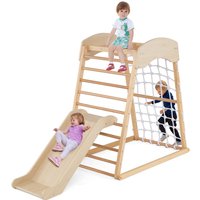 Costway 4-in-1 Jungle Gym Wooden Indoor Toddler Playground with Slide in Natural
