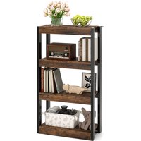 Costway 4 Tier Bookshelf Wooden Bookcase with Dual Anti-Tipping Kits-Coffee in Brown