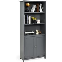 Costway Wooden Tall Bookcase 3-Tier Shelving Storage Cabinet 2 Doors Display Organizer in Grey