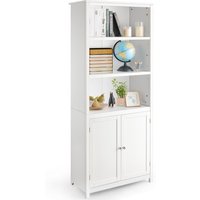 Costway Wooden Tall Bookcase 3-Tier Shelving Storage Cabinet 2 Doors Display Organizer in White