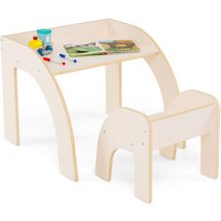 Costway Desk & Chair Set Wooded Toddler Table & Chair Set in White
