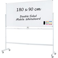 Costway Rolling Whiteboard on Wheels Double-Sided Magnetic Whiteboard 180x90CM in White | Size: 180x90 cm