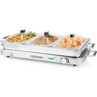 Costway 2 in 1 Portable Electric Buffet Server Tray Electric Warming Temperature Control in Silver